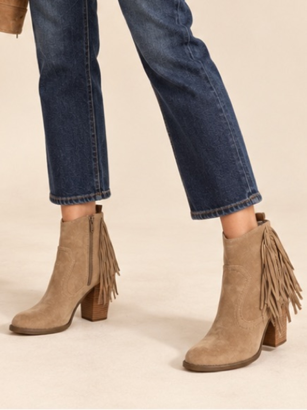 Mark & Maddux Joseph-02 Taupe Fringe Western Ankle Boots 7.5